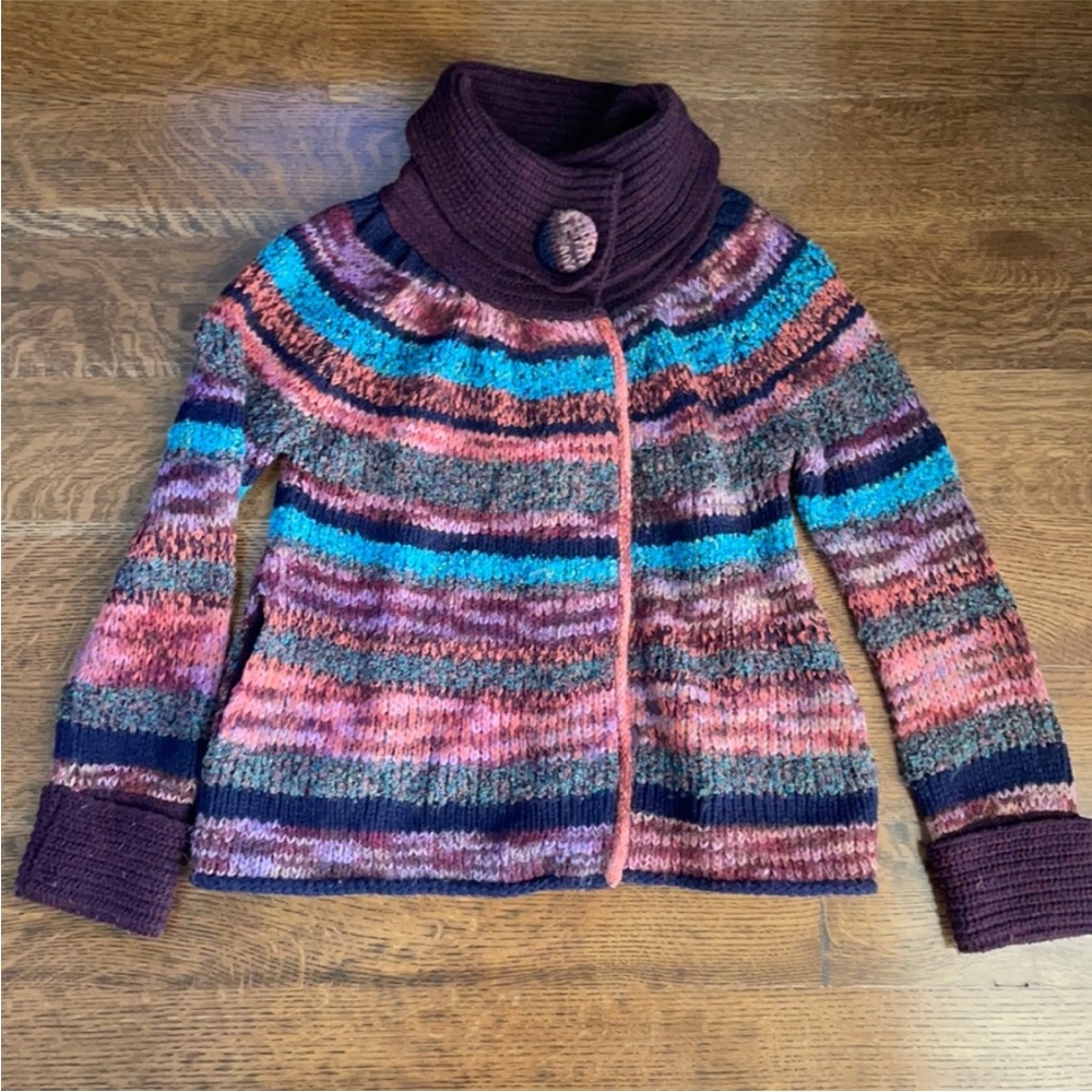 Anthropologie Leifsdottir Hand Knit Multicolor Wool Blend Pocket Cardigan Size M - Picture 7 of 10